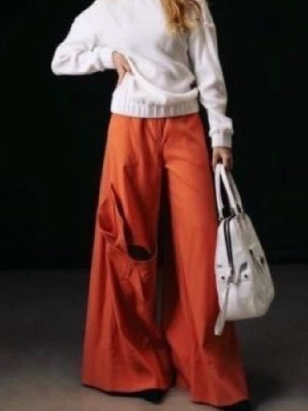 High-Rise Wide Leg Cutout Pants in Rust Orange